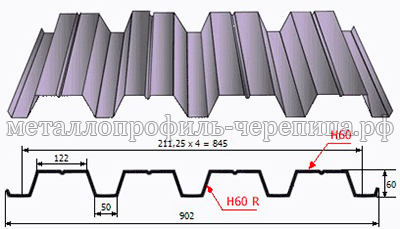 Профнастил (профлист) Н - 60 R х 845